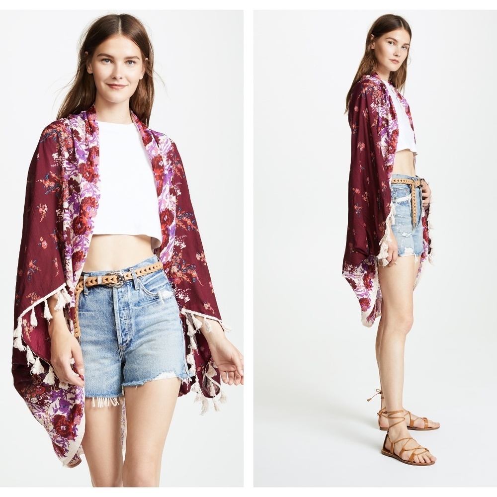 Free People Bali Wrapped in Blooms Kimono Wrap OS
